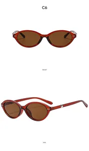 Detailed front and side views of vintage C6 cat-eye sunglasses with red-brown frames