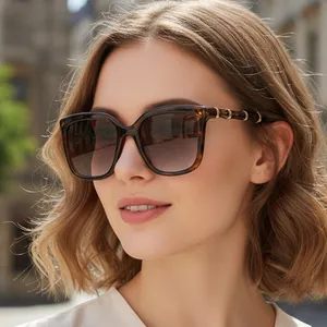 Vintage Large Square Sunglasses UV400 Protection PC Frame AC Lens Bamboo Shape Metal Leg Outdoor Travel Fashion Unisex