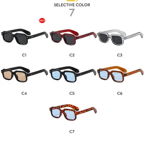 Selection of seven vintage square sunglasses in various colors and tinted lenses