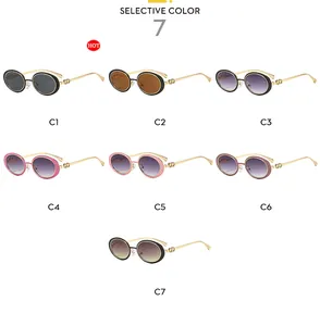 Selective colors of vintage oval sunglasses with decorative golden twisted metal temples