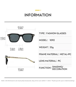 Guide des tailles pour lunettes de soleil rectangulaires avec dimensions et branches en métal