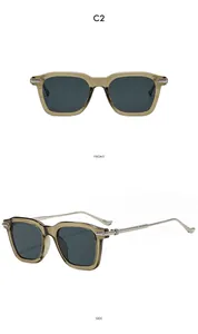 Vue détaillée face et côté des lunettes de soleil carrées avec branches métalliques C2
