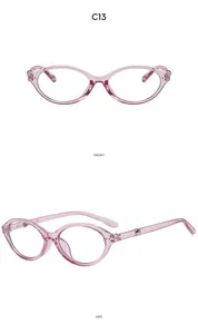 Detailed views of translucent pink Y2K cat-eye sunglasses with metal hinge accents