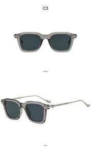 Détails des lunettes de soleil carrées C3 avec relief métallique argenté sur branches grises