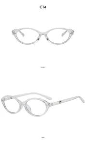 Detailed front and side view of Y2K cat-eye sunglasses with transparent TR90 frames