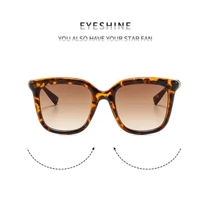 Detailed view of square tortoise frame sunglasses with gradient brown lenses and metal accents