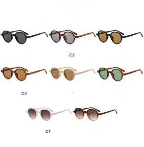 Detailed catalog showing eight different color options for retro round frame sunglasses