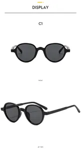 Front and side view of classic black round frame sunglasses with thick temples