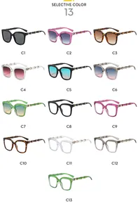 Overview of 13 oversized sunglasses styles with bamboo-shaped gold metal temple details
