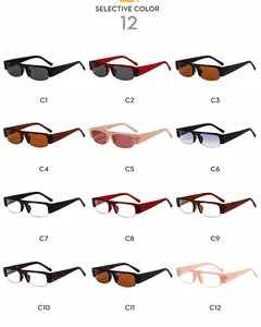 Raster van 12 vintage half-frame vierkante zonnebrillen in diverse modekleuren