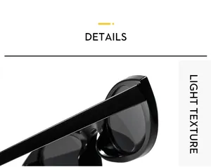Detailaufnahme der schwarzen Cat-Eye-Sonnenbrille mit poliertem Rahmen und Scharnier