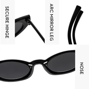 Detailansicht der Cat-Eye-Sonnenbrille mit Scharnieren, Bügeln und Nasenpads