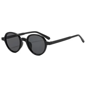 Classic round frame black sunglasses with dark lenses for elegant outdoor sun protection