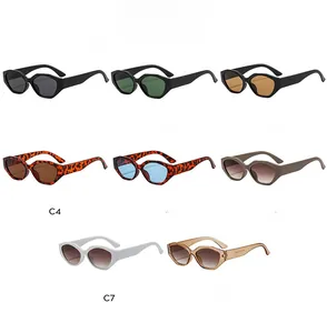 Multiple color options of retro small square frame sunglasses in a flat lay display