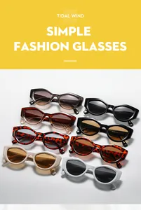 Detailed grid showing Y2K cat eye sunglasses in multiple colors and frame measurements