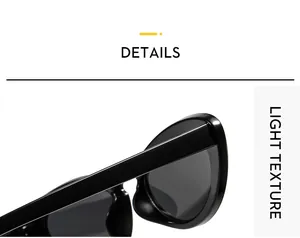 Close-up of durable metal hinge and light texture of black resin oval sunglasses
