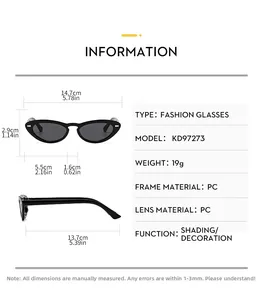 Detailed size chart for oval sunglasses featuring lens width and frame dimensions