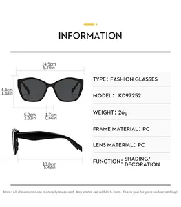 Detailed dimensions of retro oversized sunglasses with black PC frame and dimensions