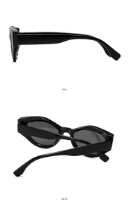 Detail view showing the side profile and back structure of black Y2K cat eye sunglasses