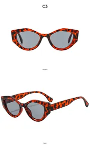 Front and side views of retro cat eye sunglasses in tortoiseshell frames with dark gray lenses