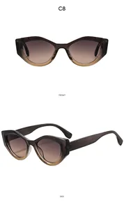 Front and side views of vintage cat-eye Y2K sunglasses in gradient brown C8 finish