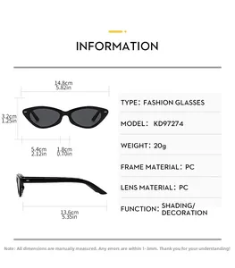Guide détaillé des dimensions de lunettes œil-de-chat noires avec monture et verres en PC