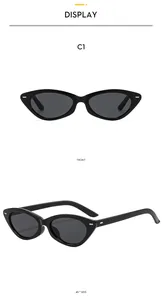 Vue de face et de profil de lunettes de soleil œil de chat noires aux rivets argentés