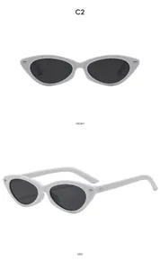 Vues de face et de côté de lunettes de soleil œil-de-chat blanches à rivets