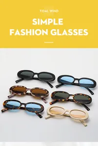 Multiple color options for oval retro sunglasses including black, tortoiseshell and beige frames