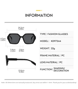 Spécifications détaillées de taille pour lunettes de soleil hexagonales avec monture PC