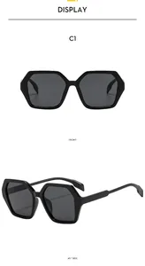 Vues de face et de profil à 45 degrés de lunettes de soleil hexagonales noires surdimensionnées
