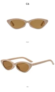 Vues frontale et latérale de lunettes de soleil œil-de-chat beige avec détails en métal