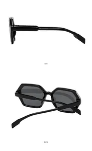 Vues latérale et arrière de lunettes de soleil polygonales rétro avec monture noire