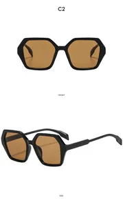 Vues de face et de côté de lunettes de soleil hexagonales noires avec verres ambrés