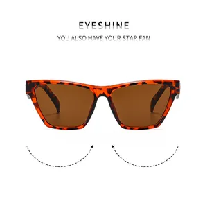 Detailed view of tortoiseshell cat-eye sunglasses with brown tinted lenses and metal hinges