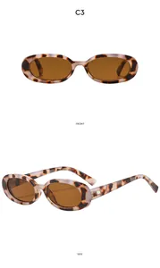 Front and side view of oval tortoiseshell sunglasses with brown lenses, model C3