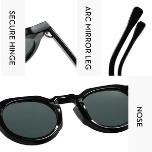 Détails des charnières, branches ergonomiques et plaquettes de nez de ces lunettes de soleil