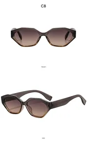 Vues de face et de côté de lunettes de soleil œil de chat polygone avec monture grise