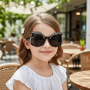 Occhiali Da Sole Bambini Forma Orecchie Di Gatto Protezione UV400 Montatura PC Strass Glitter Moda Parasole Esterno Per Ragazze