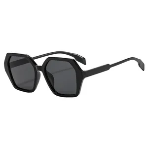 Lunettes de soleil hexagonales oversize rétro avec monture noire classique pour extérieur