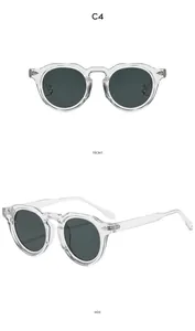 Détails de lunettes de soleil rondes rétro avec monture transparente et accents en métal
