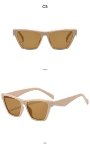 Front and side view of vintage oversized square sunglasses in beige with brown lenses