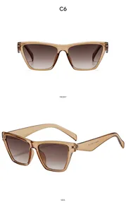 Detail view of square oversized sunglasses showing front and side frames with dimensions