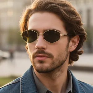 Polygon Sunglasses Metal Hexagon Frame UV400 Protection Fashion Retro Hip Hop Sun Glasses For Men And Women