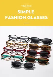 Detailed view of Y2K cat-eye oval sunglasses in various colors and tinted lenses