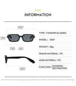 Spécifications de taille pour lunettes de soleil carrées avec largeur et hauteur de monture