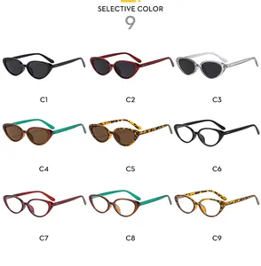 Selective color grid of Y2K retro cat eye sunglasses with various frame styles and colors