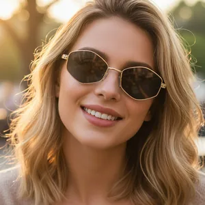 Chic hexagonal metal frame sunglasses with dark lenses for a stylish outdoor look
