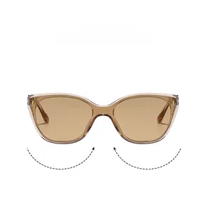 Close-up of stylish cat-eye sunglasses with transparent frames and brown lenses