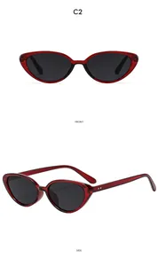 Front and side view of Y2K cat-eye oval red sunglasses with dark polarized lenses
